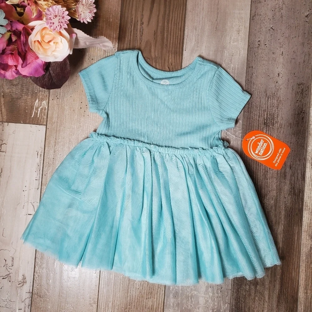 NWT Wonder Nation Baby Toddler Girls Tutu Dress Size 12m Seafoam Green